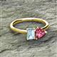 2 - Esther Emerald Shape Aquamarine & Heart Shape Pink Tourmaline 2 Stone Duo Ring 