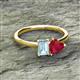2 - Esther Emerald Shape Aquamarine & Heart Shape Lab Created Ruby 2 Stone Duo Ring 