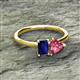 2 - Esther Emerald Shape Lab Created Blue Sapphire & Heart Shape Pink Tourmaline 2 Stone Duo Ring 