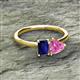 2 - Esther Emerald Shape Lab Created Blue Sapphire & Heart Shape Pink Sapphire 2 Stone Duo Ring 