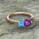 2 - Esther Emerald Shape Blue Topaz & Heart Shape Amethyst 2 Stone Duo Ring 