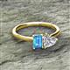 2 - Esther Emerald Shape Blue Topaz & Heart Shape Forever Brilliant Moissanite 2 Stone Duo Ring 