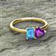 2 - Esther Emerald Shape Blue Topaz & Heart Shape Amethyst 2 Stone Duo Ring 