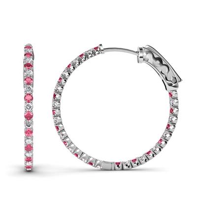 Melissa ctw Inside Outside Round Rhodolite Garnet and Natural Diamond Eternity Hoop Earrings