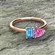 2 - Esther Emerald Shape Blue Topaz & Heart Shape Pink Sapphire 2 Stone Duo Ring 