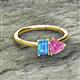 2 - Esther Emerald Shape Blue Topaz & Heart Shape Pink Sapphire 2 Stone Duo Ring 