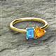 2 - Esther Emerald Shape Blue Topaz & Heart Shape Citrine 2 Stone Duo Ring 