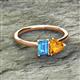 2 - Esther Emerald Shape Blue Topaz & Heart Shape Citrine 2 Stone Duo Ring 