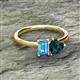 2 - Esther Emerald Shape Blue Topaz & Heart Shape London Blue Topaz 2 Stone Duo Ring 