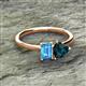 2 - Esther Emerald Shape Blue Topaz & Heart Shape London Blue Topaz 2 Stone Duo Ring 