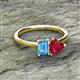 2 - Esther Emerald Shape Blue Topaz & Heart Shape Lab Created Ruby 2 Stone Duo Ring 