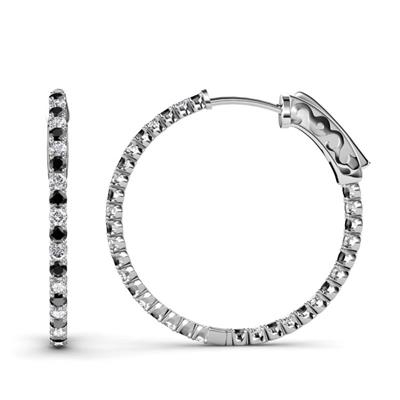 Melissa ctw Inside Outside Round Black Diamond and Natural Diamond Eternity Hoop Earrings