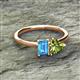 2 - Esther Emerald Shape Blue Topaz & Heart Shape Peridot 2 Stone Duo Ring 