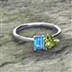 2 - Esther Emerald Shape Blue Topaz & Heart Shape Peridot 2 Stone Duo Ring 