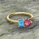 2 - Esther Emerald Shape Blue Topaz & Heart Shape Pink Tourmaline 2 Stone Duo Ring 