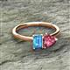 2 - Esther Emerald Shape Blue Topaz & Heart Shape Pink Tourmaline 2 Stone Duo Ring 