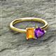 2 - Esther Emerald Shape Citrine & Heart Shape Amethyst 2 Stone Duo Ring 