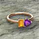 2 - Esther Emerald Shape Citrine & Heart Shape Amethyst 2 Stone Duo Ring 