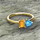 2 - Esther Emerald Shape Citrine & Heart Shape Blue Topaz 2 Stone Duo Ring 