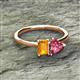 2 - Esther Emerald Shape Citrine & Heart Shape Pink Tourmaline 2 Stone Duo Ring 