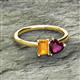 2 - Esther Emerald Shape Citrine & Heart Shape Rhodolite Garnet 2 Stone Duo Ring 