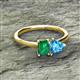 2 - Esther Emerald Shape Lab Created Emerald & Heart Shape Blue Topaz 2 Stone Duo Ring 