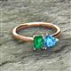 2 - Esther Emerald Shape Lab Created Emerald & Heart Shape Blue Topaz 2 Stone Duo Ring 