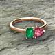 2 - Esther Emerald Shape Lab Created Emerald & Heart Shape Pink Tourmaline 2 Stone Duo Ring 