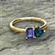 2 - Esther Emerald Shape Iolite & Heart Shape London Blue Topaz 2 Stone Duo Ring 