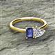 2 - Esther Emerald Shape Iolite & Heart Shape Forever Brilliant Moissanite 2 Stone Duo Ring 