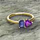 2 - Esther Emerald Shape Iolite & Heart Shape Amethyst 2 Stone Duo Ring 