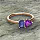 2 - Esther Emerald Shape Iolite & Heart Shape Amethyst 2 Stone Duo Ring 