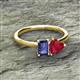 2 - Esther Emerald Shape Iolite & Heart Shape Lab Created Ruby 2 Stone Duo Ring 