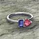 2 - Esther Emerald Shape Iolite & Heart Shape Pink Tourmaline 2 Stone Duo Ring 