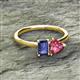 2 - Esther Emerald Shape Iolite & Heart Shape Pink Tourmaline 2 Stone Duo Ring 