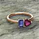 2 - Esther Emerald Shape Iolite & Heart Shape Rhodolite Garnet 2 Stone Duo Ring 