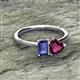 2 - Esther Emerald Shape Iolite & Heart Shape Rhodolite Garnet 2 Stone Duo Ring 