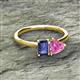 2 - Esther Emerald Shape Iolite & Heart Shape Pink Sapphire 2 Stone Duo Ring 