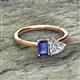 2 - Esther Emerald Shape Iolite & Heart Shape Forever Brilliant Moissanite 2 Stone Duo Ring 