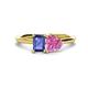 1 - Esther Emerald Shape Iolite & Heart Shape Lab Created Pink Sapphire 2 Stone Duo Ring 