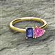 2 - Esther Emerald Shape Iolite & Heart Shape Lab Created Pink Sapphire 2 Stone Duo Ring 