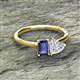 2 - Esther Emerald Shape Iolite & Heart Shape Lab Created White Sapphire 2 Stone Duo Ring 