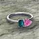 2 - Esther Emerald Shape London Blue Topaz & Heart Shape Lab Created Pink Sapphire 2 Stone Duo Ring 