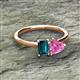 2 - Esther Emerald Shape London Blue Topaz & Heart Shape Lab Created Pink Sapphire 2 Stone Duo Ring 