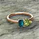 2 - Esther Emerald Shape London Blue Topaz & Heart Shape Peridot 2 Stone Duo Ring 