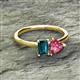 2 - Esther Emerald Shape London Blue Topaz & Heart Shape Pink Tourmaline 2 Stone Duo Ring 