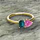 2 - Esther Emerald Shape London Blue Topaz & Heart Shape Pink Sapphire 2 Stone Duo Ring 