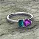 2 - Esther Emerald Shape London Blue Topaz & Heart Shape Amethyst 2 Stone Duo Ring 