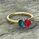 2 - Esther Emerald Shape London Blue Topaz & Heart Shape Lab Created Ruby 2 Stone Duo Ring 