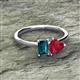 2 - Esther Emerald Shape London Blue Topaz & Heart Shape Lab Created Ruby 2 Stone Duo Ring 